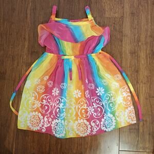 Youngland Girls Toddlers 3T Rainbow Flowers Print Beleted Flowy Dress